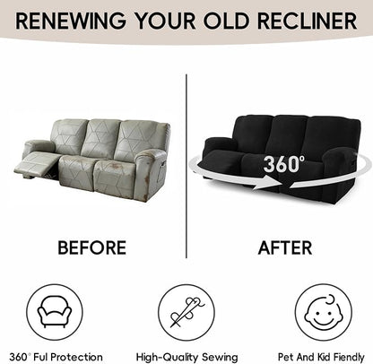 5-Piece Recliner Sofa Covers, Stretch Geometric Strokes Jacquard Recliner Sofa - Image 5