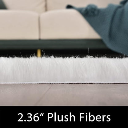 Latepis White Fur Rug 5x6.7, Faux Sheepskin Fluffy Washable Rug - Image 2