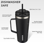 BJPKPK Insulated Tumbler with Handle, 22oz Insulated Tumblers with Lid and Straw, Stainless Steel Metal Water Bottles, Coffee Travel Mugs, Cups, Black