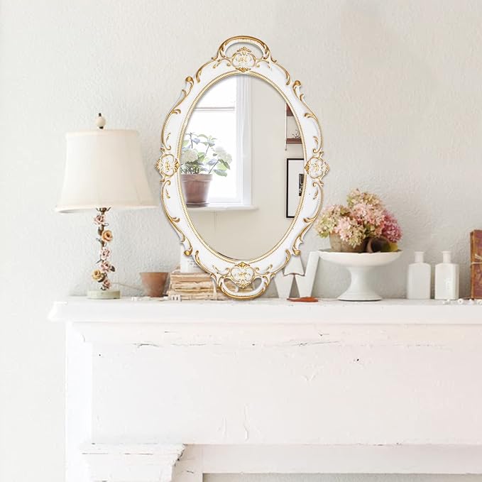 YCHMIR Vintage Mirror Small Wall Mirror 14.5 x 10 inchs Oval White - Image 2