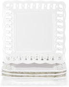 Ceramic Square Dinner Plates, 11 inch Square Serving Plate Set of 4 for Steak Pasta Salad Snacks Pizza Appetizer, New Bone Porcelain Plates with Lace Rim, Party Wedding Birthday Christmas Gift, White