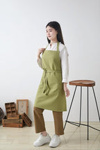 Cotton Linen Apron for Women - Adjustable Casual Apron with Pocktes, Great for Florist, Coffee House and Kitchen