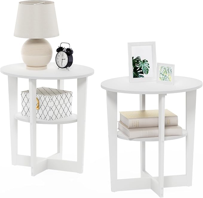 Furinno Jaya Side Table Set of 2, 2-Tier Round Modern End Table - Image 4