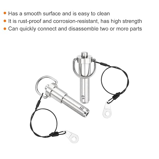 uxcell 1 Pcs Quick Release Pin, 1/2" x 1"(Dia. x L) Push-Button Ball Locking Pin 304 Stainless Steel Ring Handle Locking Pin with Wire for Audio Bimini Top Marine, Silver