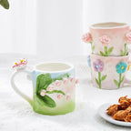 3D Flower Coffee Mug Pink Hydrangea Ceramic Cup,12 oz Cute Handmade Mugs,Christmas Birthday Surprise for Friends Family or Flower Lovers (Pink Hydrangea)