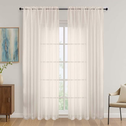 Cream Sheer Curtains 84 Inches Long 2 Panels Set, Light Filtering Sheer Curtains by OVZME