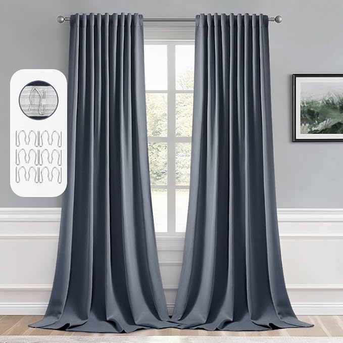 MIULEE Stone Blue Back Tab Blackout Curtains 52x108 Inch Long 2 Panels Set | by MIULEE