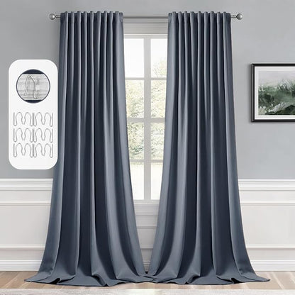 MIULEE Stone Blue Back Tab Blackout Curtains 52x108 Inch Long 2 Panels Set | by MIULEE