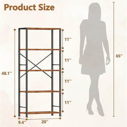 Furologee 5 Tier Book Shelf Set of 2, Tall Wide Bookshelf, Industrial Open - Image 3