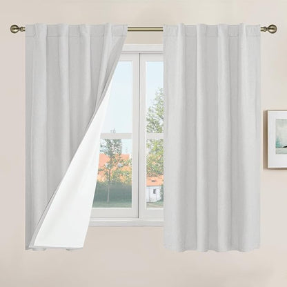Short Window Linen Curtains 48 Inch Length 2 Panels, Light Grey | 100% Blackout by LAMIT