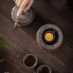 Teapot Warmer Matte Classic Retro Ceramic Universal Tea Warmer Stand Set with Candle Holder Japanese Style for Warming Tea, Coffee and Milk etc.