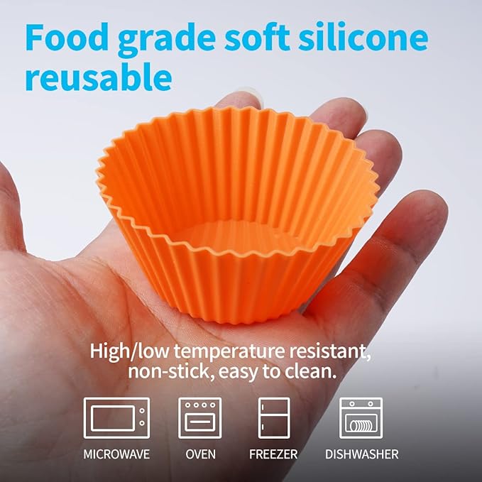 Silicone Bento Lunch Box Dividers 3 Shapes of Standard Round & Square & Rectangle - Reusable Silicone Cupcake Liners Non-Stick Muffin Cups for Baking