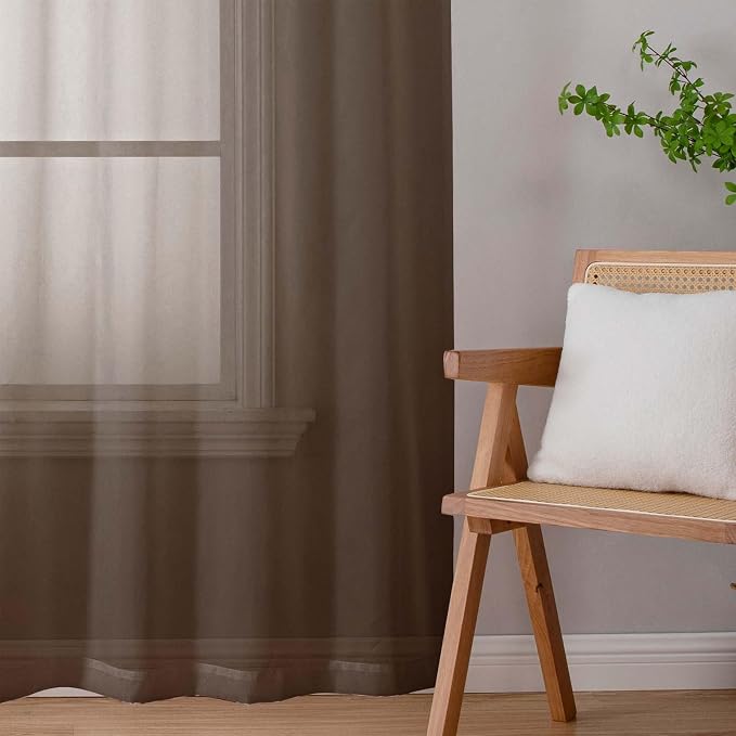 Sheer Chocolate Curtains for Bedroom Living Room 63 Inch Length 2 Panels - Image 9