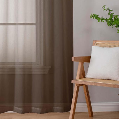 Sheer Chocolate Curtains for Bedroom Living Room 63 Inch Length 2 Panels - Image 9