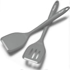Silicone Spatula Turner Set, High Heat Resistant Spatulas with Seamless One Piece Design, Nonstick Rubber Flippers Utensils for Baking & Cooking,BPA-Free, 2 pack,Black (Grey)