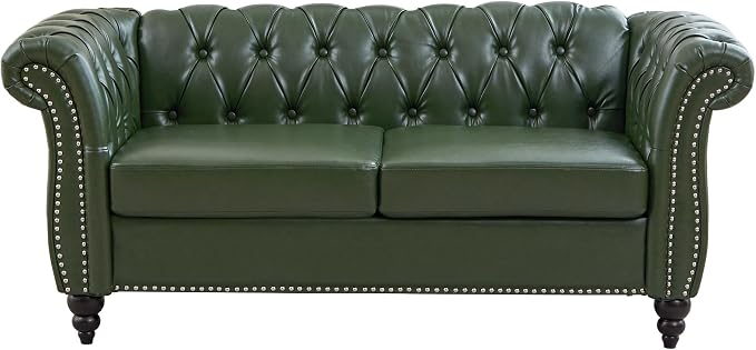Mid-Century 2 Seater Sofa, Faux Leather Loveseat - Image 5