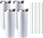 20 oz Skinny Tumblers with Lid and Straw,Stainless Steel Vacuum Insulated Tumbler Cup Double Wall Travel Coffee Mug, Thermal Water Tumbler for Hot and Cold Drinks(White,4)