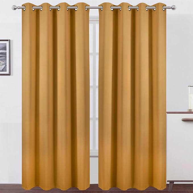 Blackout Curtains 66 x 84 inch/Mustard Yellow Curtains Set of 2 Panels/Thermal by Lemomo