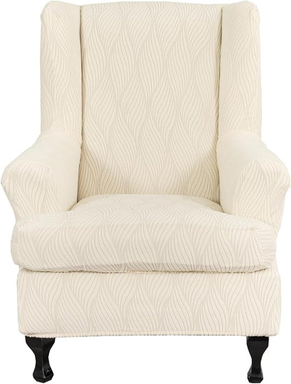 KRFOONN Stretch Wing Chair Slipcovers Jacquard 2 Piece Wingback Chair Covers by KRFOONN