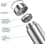 Vacuum Insulated Stainless Steel Water Bottle with Tea Infuser - Wide Mouth,BPA-Free, Leak- Proof,Keeps Cold 24H/ Hot 12H- Ideal for Travel,Office, Gym (12oz)