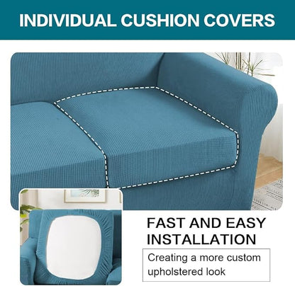 Turquoize 4 Piece Sofa Covers for 3 Cushion Couch Sofa Slipcover Soft Couch - Image 5