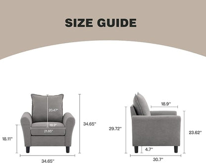 Mid-Century Accent Chair, Modern Linen Fabric Armchair - Image 2