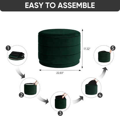 23" Upholstered Round Velvet Ottoman - Image 2
