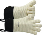 GEEKHOM BBQ Gloves Heat Resistant Oven Mitts - Silicone Grilling Gloves with 14" Long Arm Protection - Waterproof Pot Holder Non-Slip for Men & Women, Kitchen Cooking, Baking, Camping, Beige