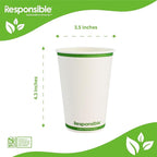 12 oz Paper Hot Cups, Tree-Less™ Compostable Paper Coffee Cups, Extra Strength, Tree-Free and Made Without PFAS, White (1000 Count)