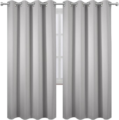 Blackout Curtains 66 x 72 Inch Long Light Grey Curtains Set of 2 Panels Room - Image 2