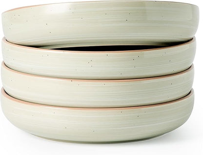 famiware Milkyway 33 oz Bowl Set, Pasta Bowls Set of 4, Salad Bowls, Double Reactive Glaze, Sturdy & Stackable, Ideal for Housewarming, Festivals, Matcha Green with Speckles