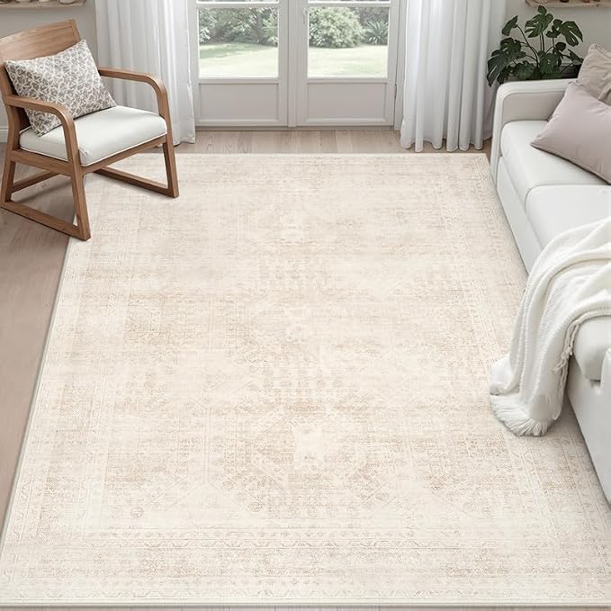 3x5 Area Rugs Living Room: Bedroom Neutral Washable Carpet Beige | Large by Luxturiy