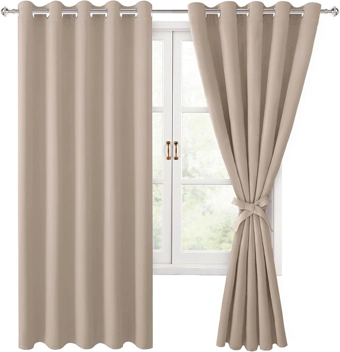 Blackout Curtains for Bedroom, 60 x 63 Inches Length Camel 2 Panels | Thermal by Hiasan