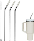 Reusable Stainless Steel Straws with Silicone Tip for Stanley 30oz, Metal Drinking Straws for 30oz Tumbler,3 Bent Tubes & 6 Tips& 1 Cleanr Brush (Cream)