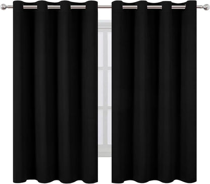 Black Blackout Curtains 66 x 63 Inch Length/Set of 2 Curtain Panels/Thermal - Image 2
