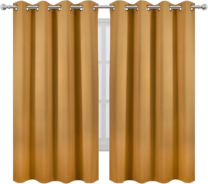 Mustard Yellow Blackout Curtains 66 x 63 Inch Length/Set of 2 Curtain - Image 2