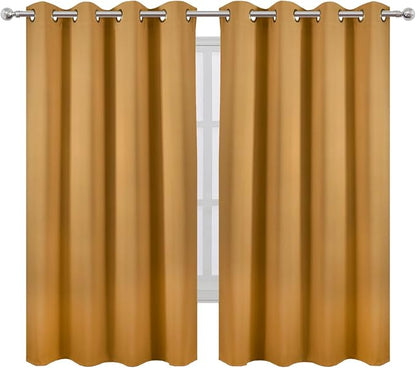 Mustard Yellow Blackout Curtains 66 x 63 Inch Length/Set of 2 Curtain - Image 2