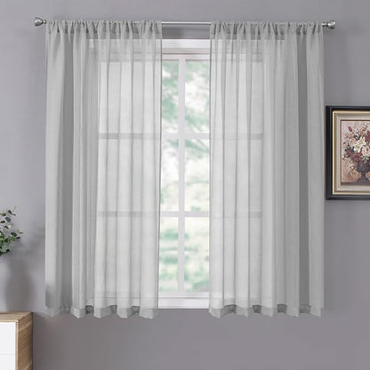 Tollpiz Short Sheer Curtain Living Room Linen Textured Curtains Sheer Light by Tollpiz