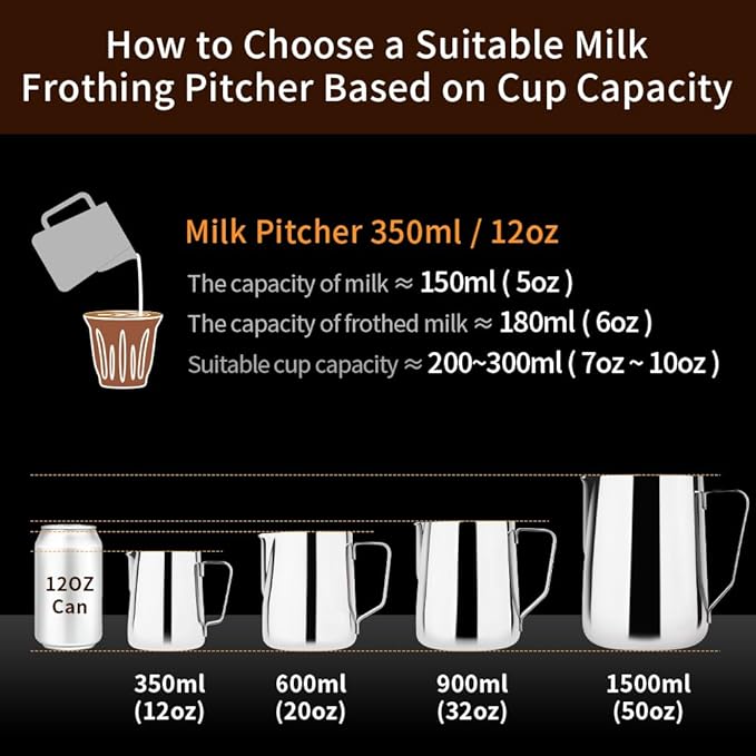 watchget Milk Frothing Pitcher 32oz/900ml - Stainless Steel Frothing Pitcher Espresso Steaming Pitcher Coffee Frother Cup Cappuccino Latte Art Coffee Machine Accessories Milk Jug, Silver