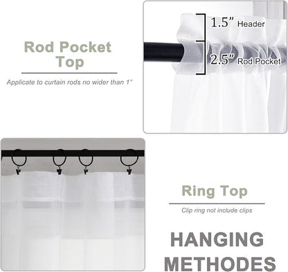 Sheer White Curtains 84 Inch Length 2 Panels Set - Image 4