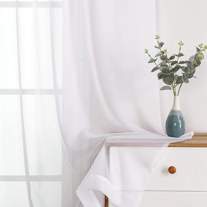Sheer Curtains 84 Inches Long 2 Panels Set, Sheer White Curtains - Image 2