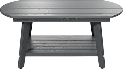 Oval Coffee Table with Open Storage Shelf, Dark Gray Wood Grain Sturdy Coffee - Image 8
