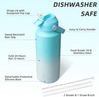 BJPKPK Water Bottle with Straw Lid, 32oz Vacuum Insulated Water Bottles, Metal Stainless Steel Thermos for Sports, Travel, BPA Free Leak Proof Thermos, Cups, Flasks, Tumblers,Sea Salt