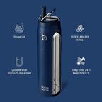 BOTTLE BOTTLE Stainless Steel Water Bottle with Straw and Lid 32 oz Vacuum Insulated Cup Stay Cold and Hot, Leak-Proof Wide Mouth Water Bottles for Men,indigo blue