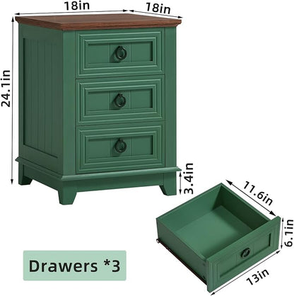 Joaxswe Farmhouse Night Stand Set of 2, Sofa Bed Side Table Chest of Drawers - Image 3