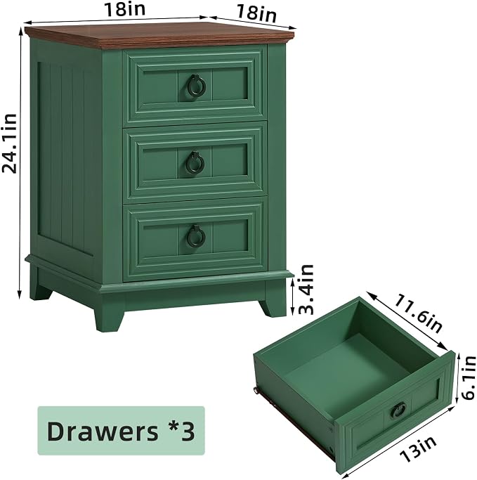 Joaxswe Farmhouse Night Stand, Sofa Bed Side Table Chest of Drawers, Wood - Image 2