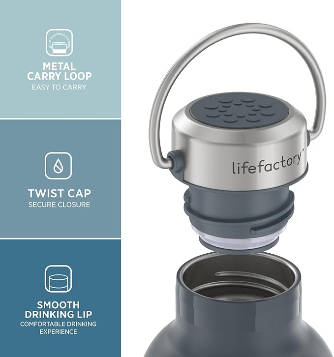 Lifefactory 24-Ounce Stainless Steel Vacuum-Insulated Sport Bottle, Carbon