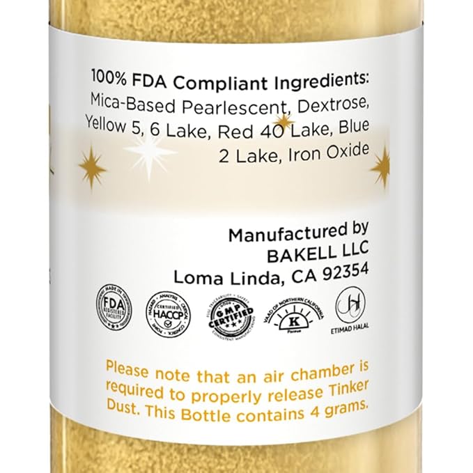 Bakell - Gold Tinker Dust (4g, 1x Mini Spray Pump) Edible Glitter for Food, Desserts, and Beverages!