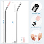 Repeatable Metal Straw with Silicone Tips for 40 oz Stanley Tumbler, 2 Pcs 40 oz Stainless Steel Straws Replacement for Stanley Tumbler, 1 Straw Brush, BPA Free（Light Pink）