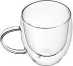 Restaurantware-Forma Professional 8.5 Ounce Glass Coffee Cups, 12 Insulated Coffee Cups With Handle - Dishwashable, Reusable, Clear Double Wall Beverage Tumblers, Freezable, For Hot Or Cold Beverages